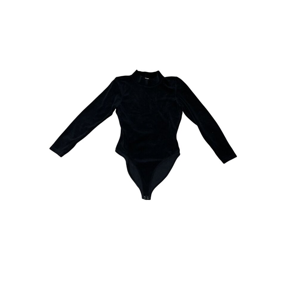 Vintage Black Velvet Mockneck Body Suit Size XS/S
